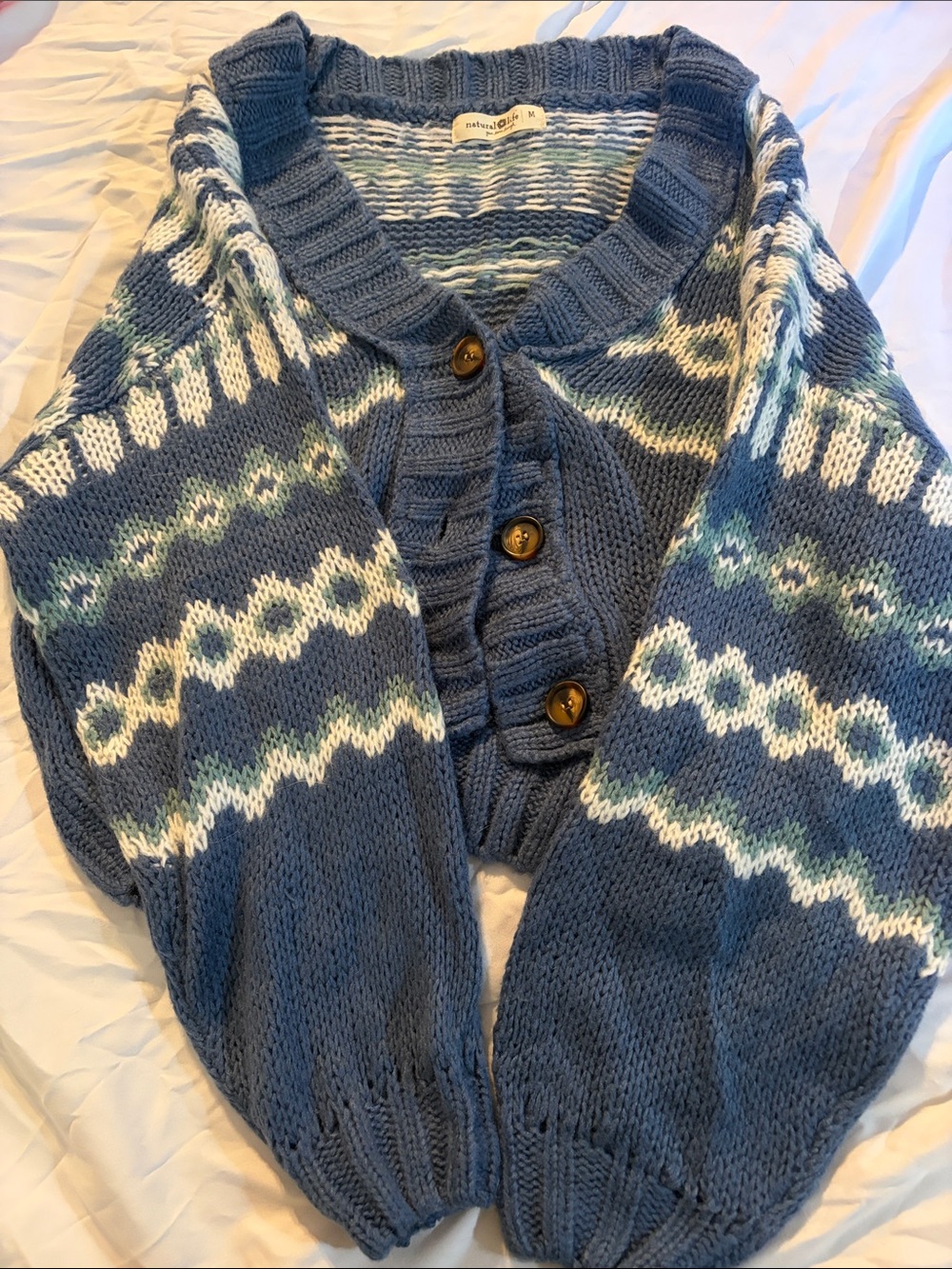 NATURAL LIFE Blue Fair Isle Button-Front Women’s Cardigan
